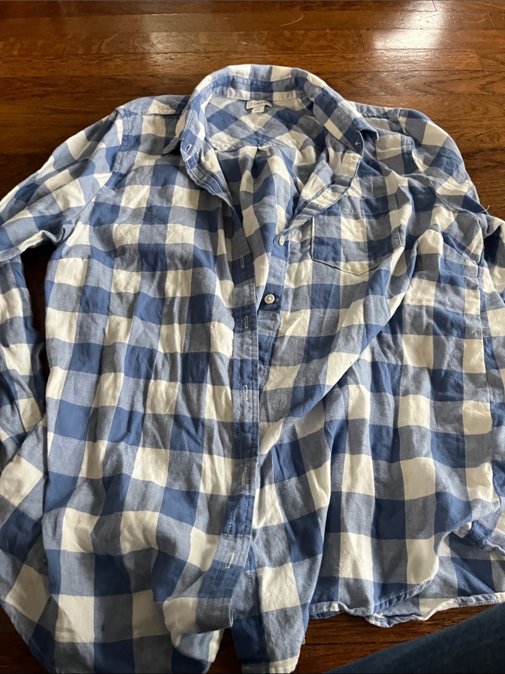 J. Crew Blue and White Buffalo Check Cotton Shirt